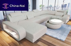 Modular sofa Berlin UChesterfieldleatherwhite