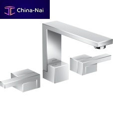 Double-handle washbasin mixer tap EDGE 130countertopchromed metalbathroom