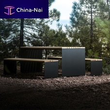 Contemporary table PYSAwoodensteel basepowder-coated steel base