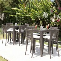 Contemporary high bar table MADISON glassresin wicker basesquare