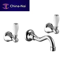Double-handle washbasin mixer tap PORTER: 553060wall-mountedchromed metalbathroom