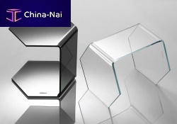 Contemporary side table EXAGONglasstempered glasshexagonal