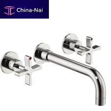 Double-handle washbasin mixer tap 36 705 585wall-mountedchromed metalnickel