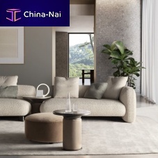 Contemporary side table BOBBINmetalleatherstone