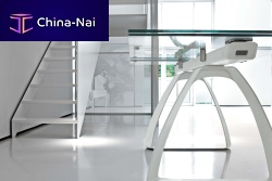 Contemporary dining table BRENTA tempered glasslacquered metalaluminum