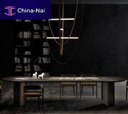 Contemporary dining table STADIOsolid woodstonesteel base