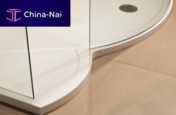 P-shaped shower base LUMIN8above floorstoneSolid Surface