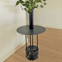 Contemporary side table Bijoux Perlesteelmarble basewith carbon base