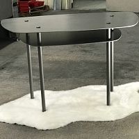 Contemporary dining table D2ASglasssteel basetrapezoidal