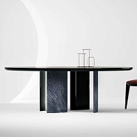 Contemporary table Poeglossy lacquered woodmarblestraw