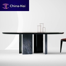 Contemporary table Poeglossy lacquered woodmarblestraw