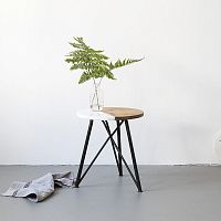 Contemporary side table oakironmarble