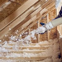 Thermal-acoustic insulation stone woolblownfor attics